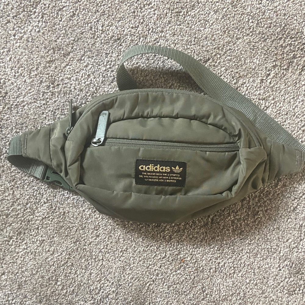 Adidas Olive Green Unisex Fanny Pack with Adjustable Straps and Two Pockets
